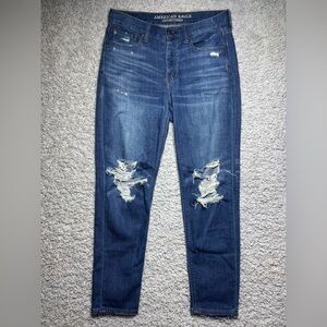 American Eagle Jeans Womens 4 Vintage Hi Rise Button Fly Dark Wash Distressed